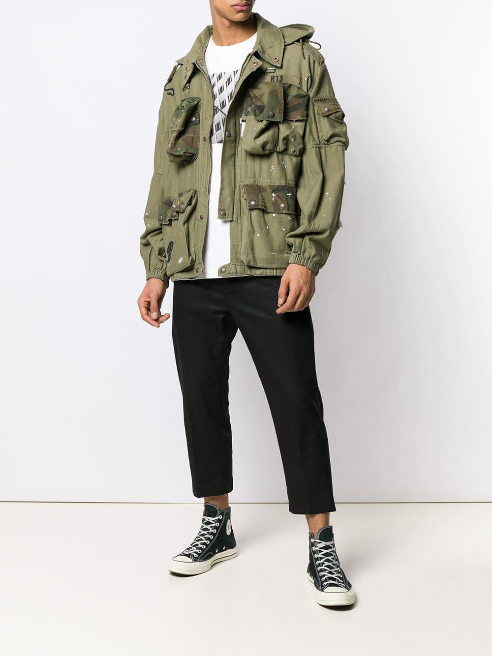 R13 Cotton Hooded Multipocket Jacket in Green for Men Lyst