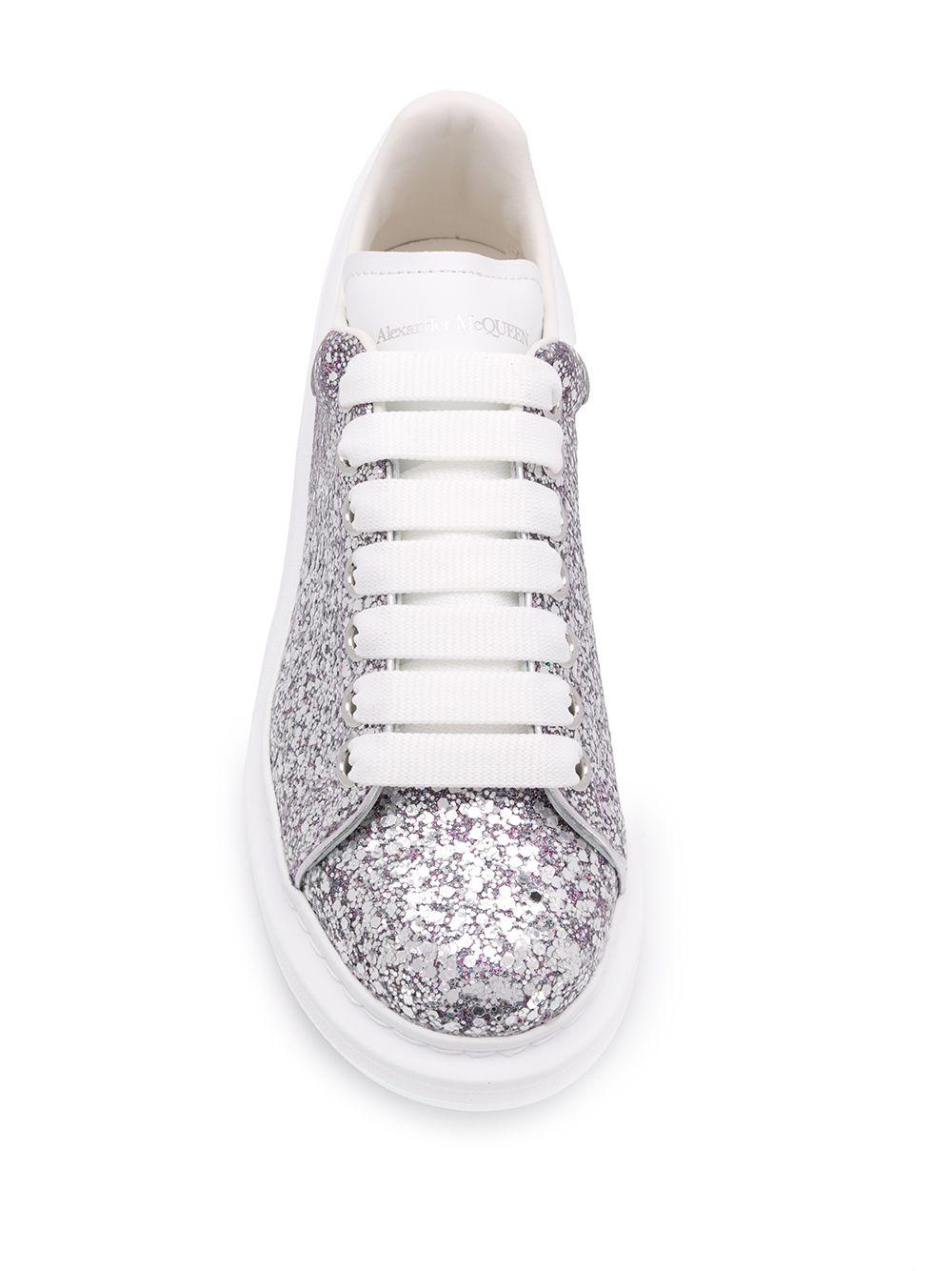 Alexander McQueen Leather Oversized Glitter Sneakers in Silver ...