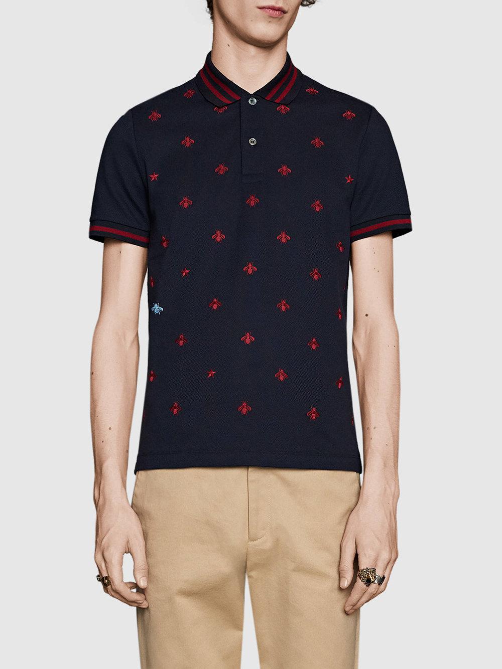 gucci cotton polo with bees and stars