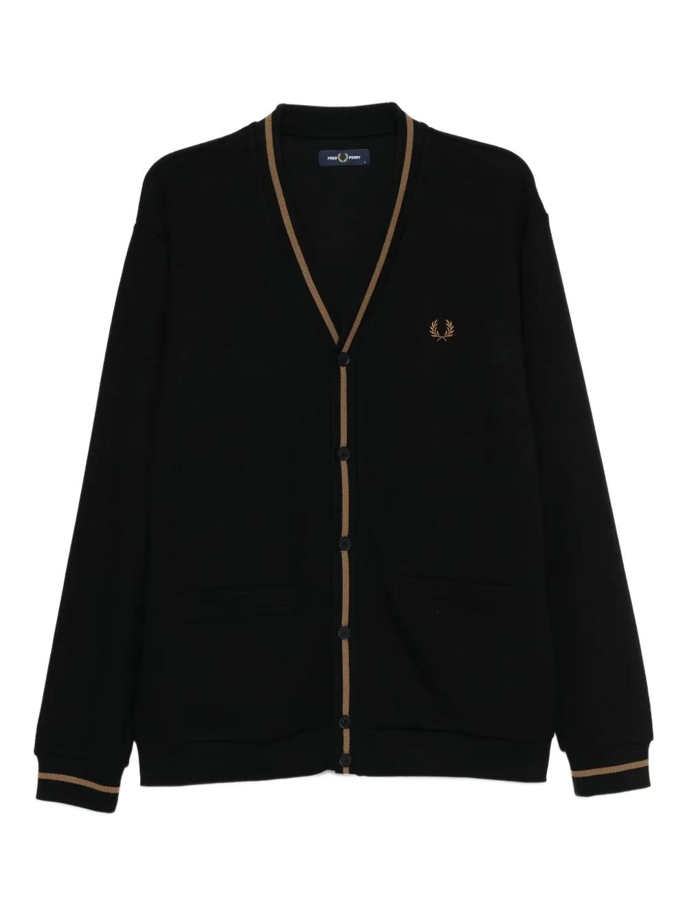 トップス Fred Perry Reissues Lambswool Cardigan Fred Perry Tipped Sleeve Graphite Marl Grey Button-Up