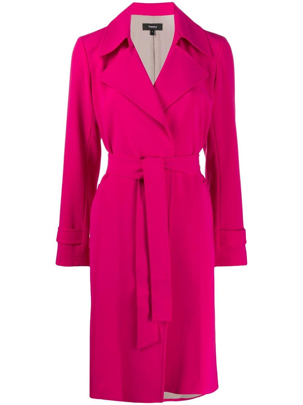 Theory Belted Trench Coat in Pink - Lyst