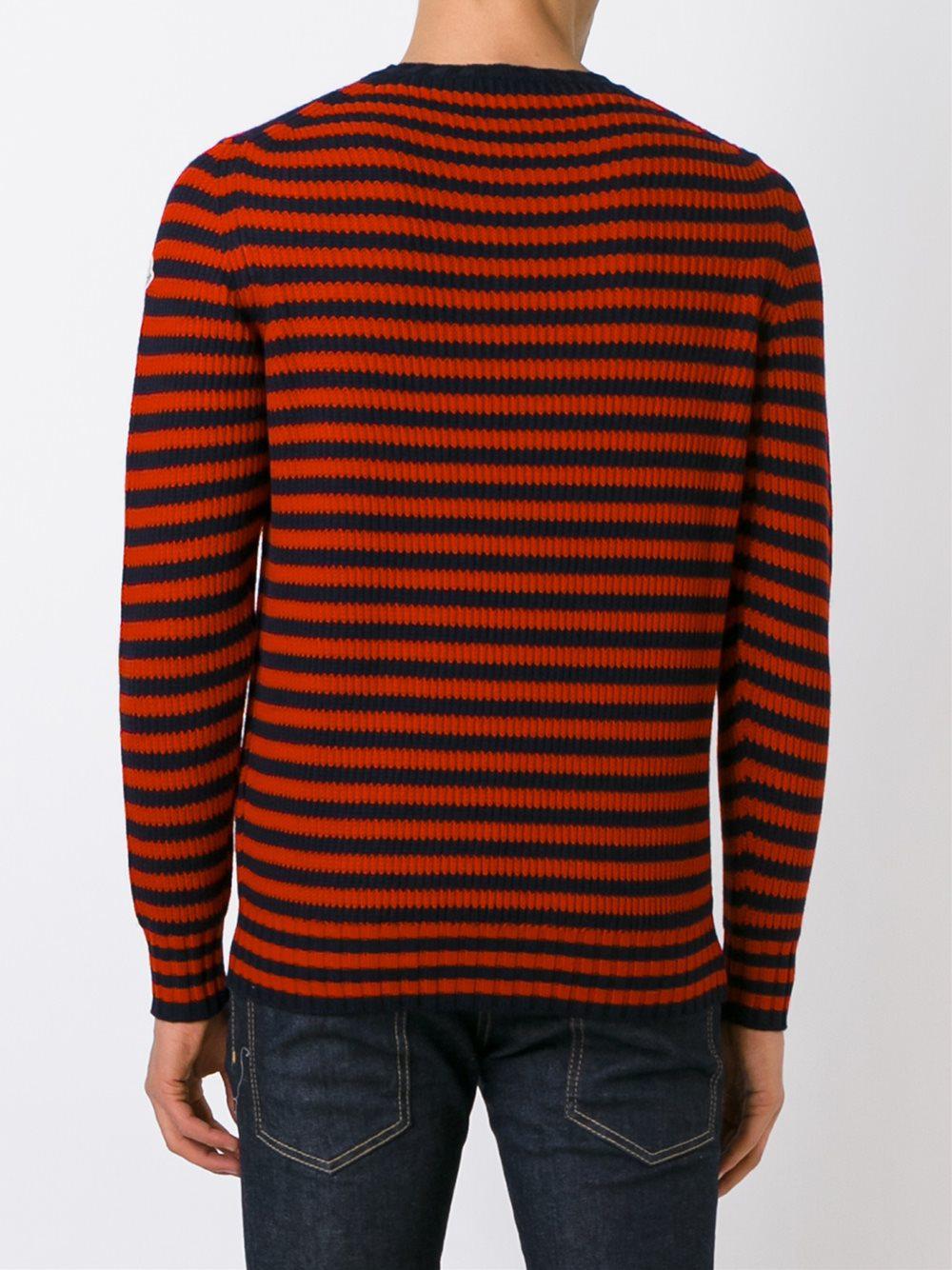 Moncler Wool Striped Knitted Sweater in Red for Men - Lyst