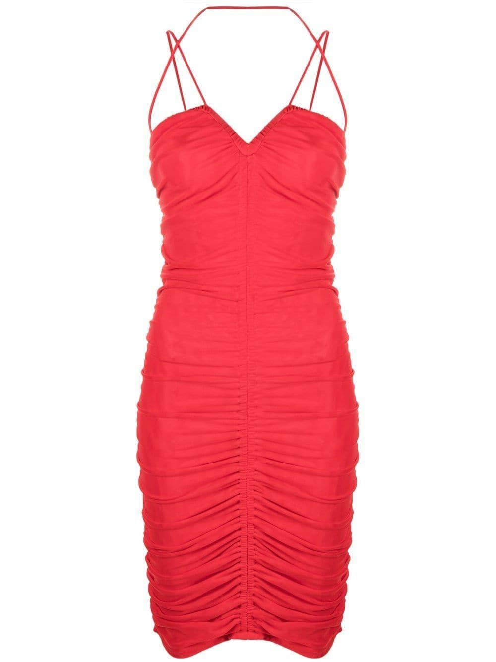 ROTATE BIRGER CHRISTENSEN Ruched Mesh Thinstrap Dress in Red Lyst
