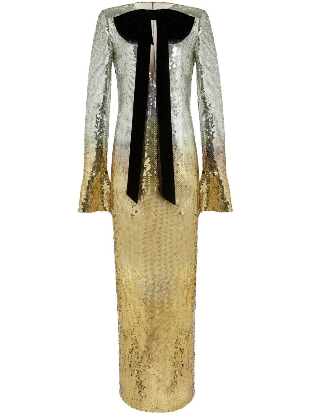 gold sequin dress black bow Tulleen Black Gold Sequin Bow Zoria Dress main image 0