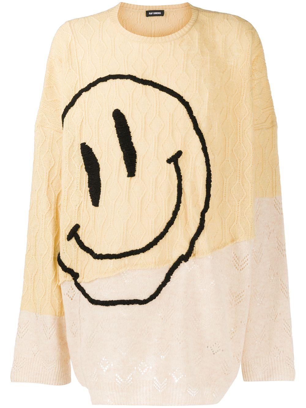 Raf Simons Wool Smiley Embroidery Panelled Jumper in Natural for 