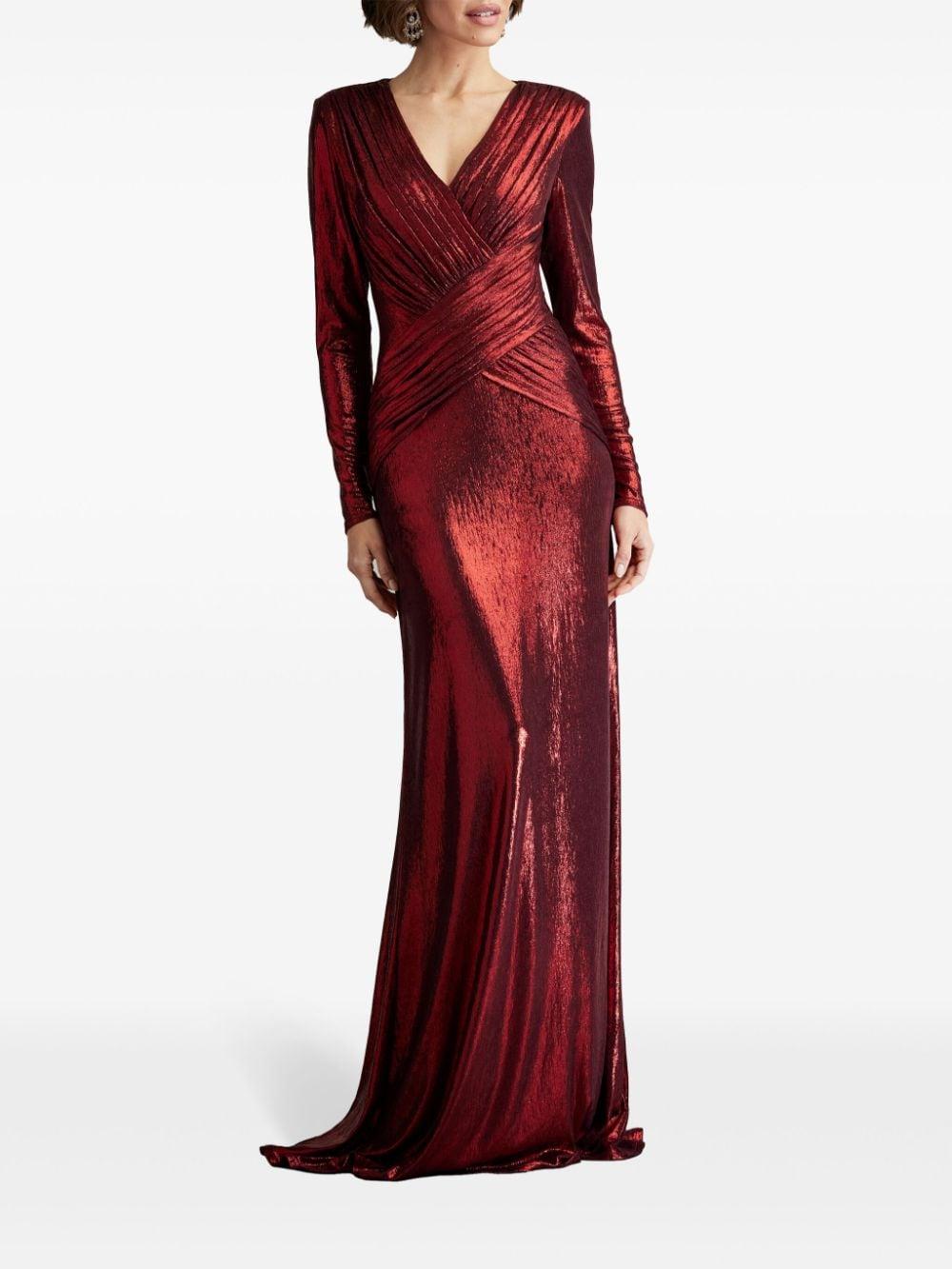 Draped Gown Red Tadashi Shoji Dress Tadashi Shoji Metallic Draped