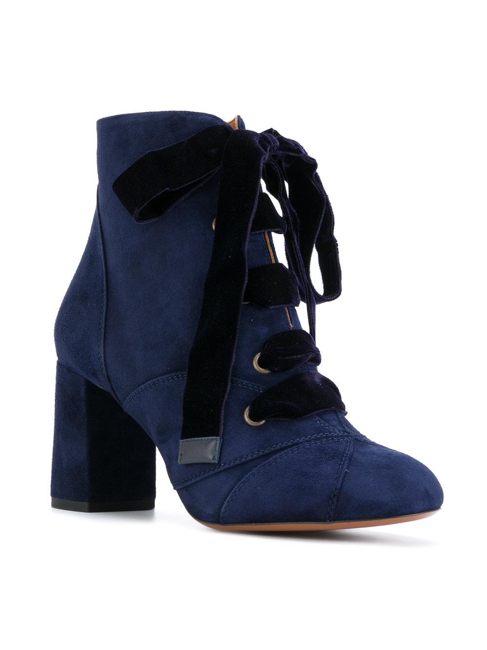 Chloé Velvet Laced Booties in Blue - Lyst