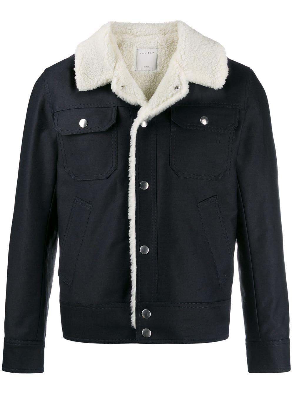 Sandro Cotton Shearling Jacket in Blue for Men - Lyst