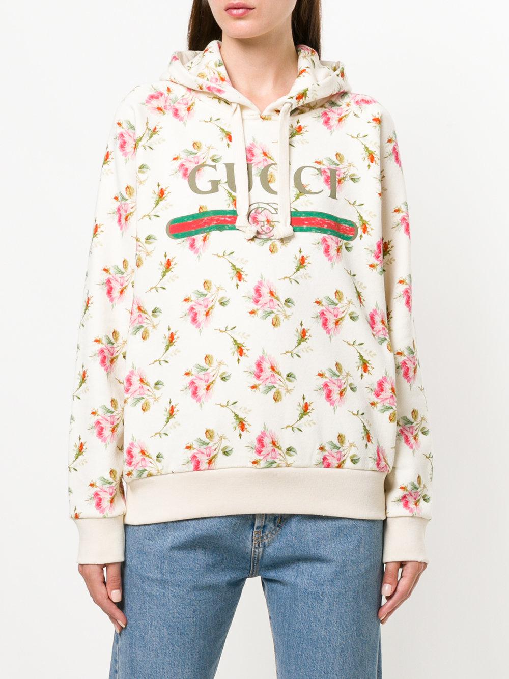 Gucci Cotton Floral Logo Hooded Sweatshirt - Lyst