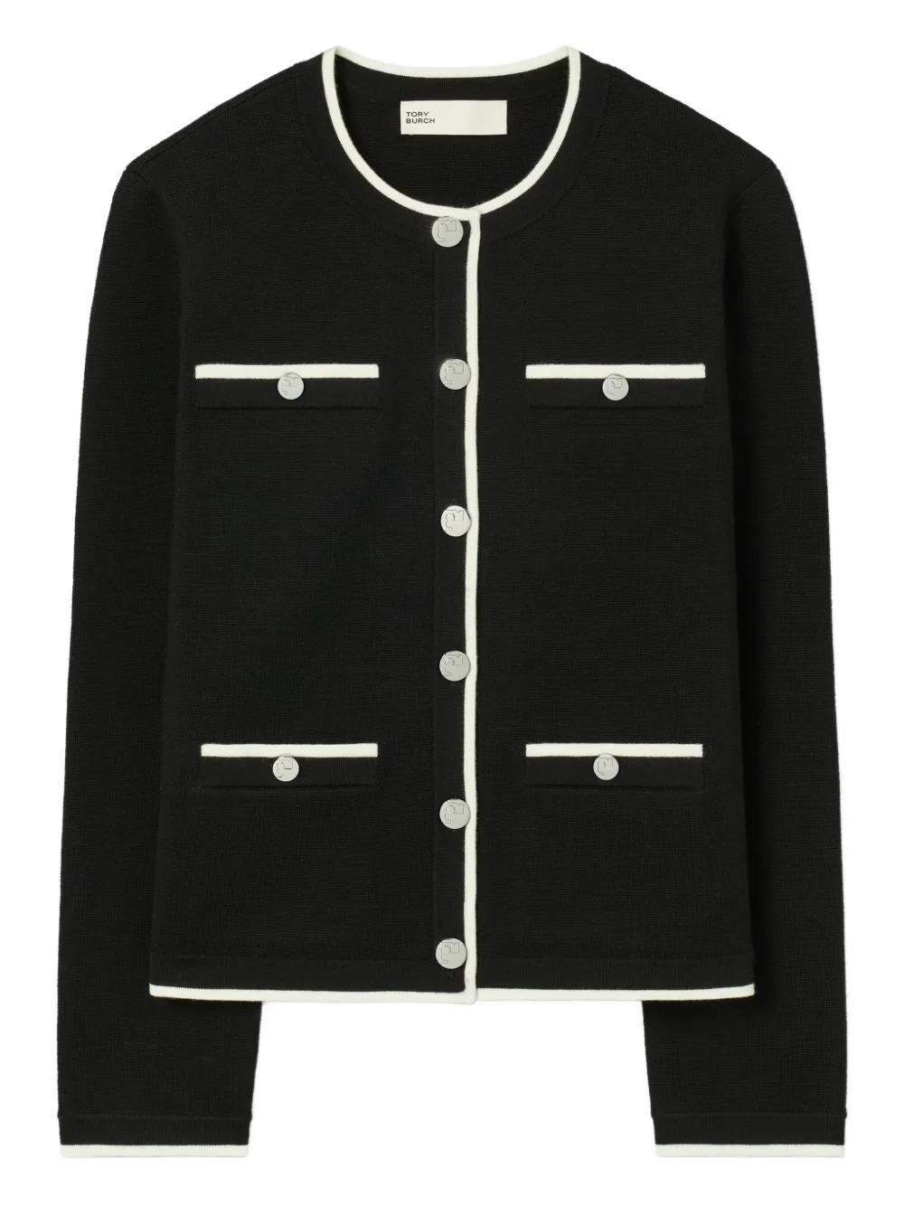 Tシャツ・カットソー TORY BURCH Black Viscose Blend Cardigan Silk Front Cardigan: Women's Clothing | Sweaters | Tory Burch EU