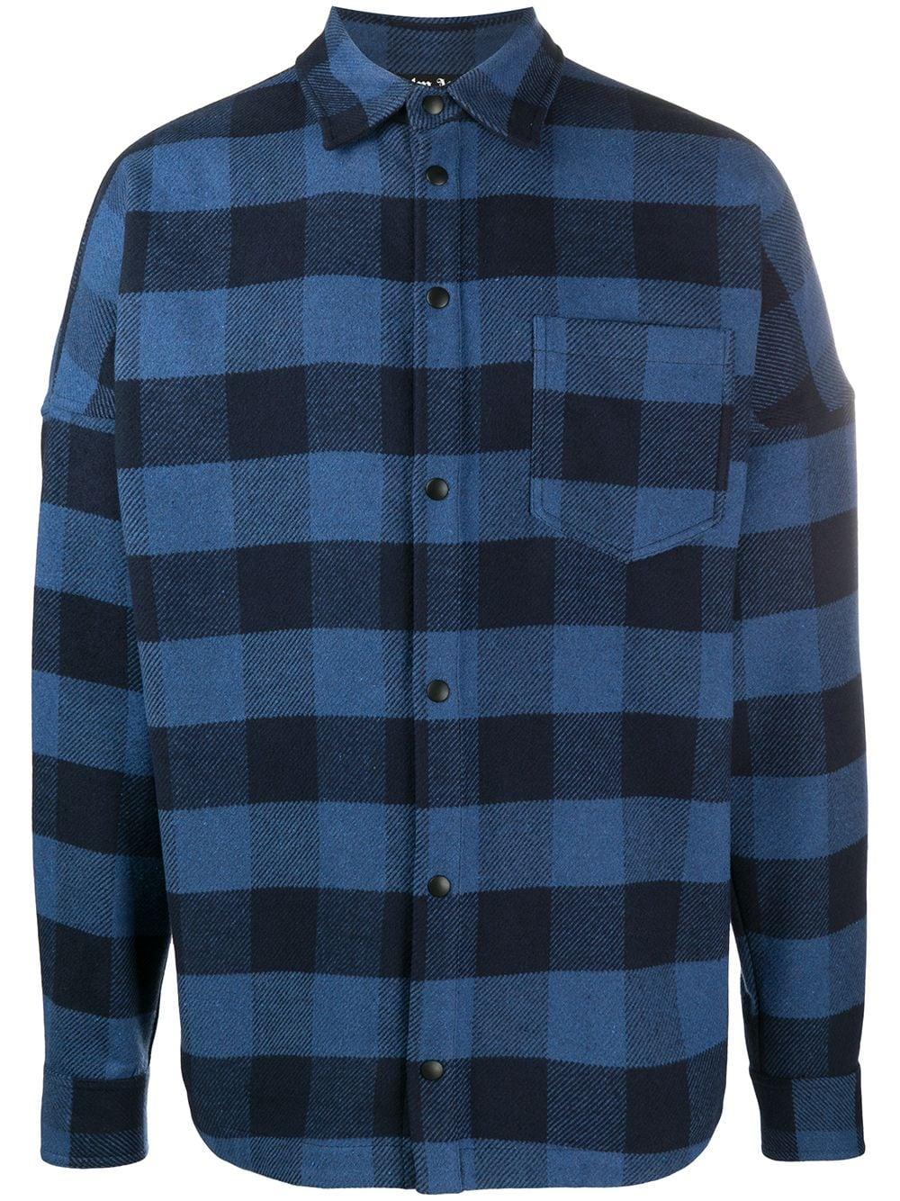 Palm Angels Logo-print Checked Cotton-blend Overshirt in Blue for Men ...