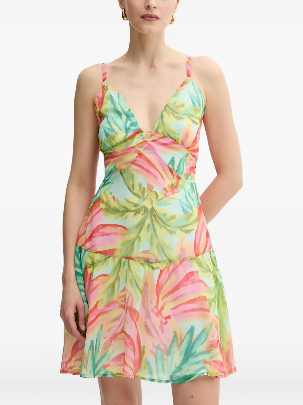 morgan layered mini dress Tropical-Print Tiered in White bucket:Ivory