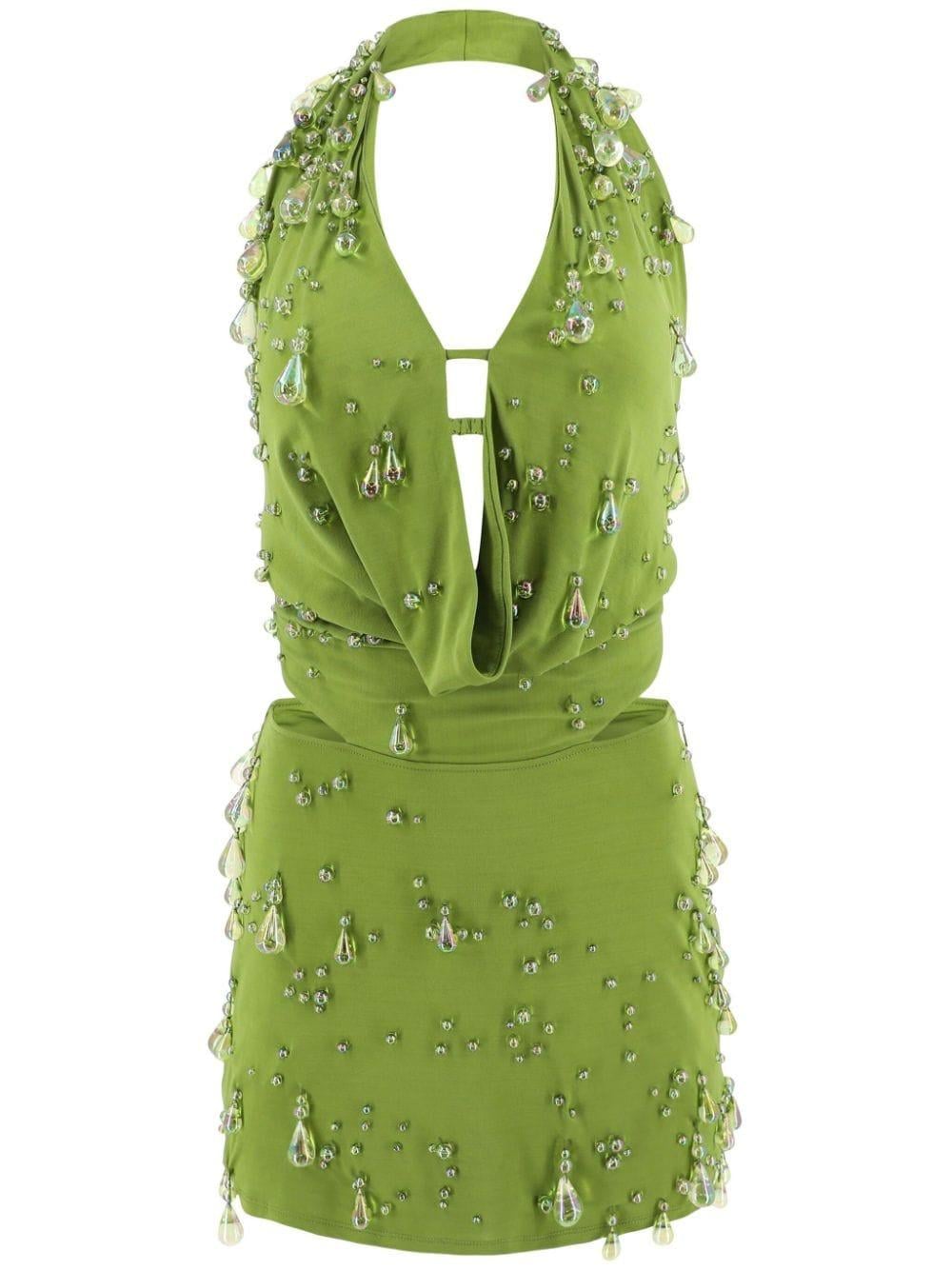 Cult Gaia Issey Bead-embellished Mini Dress in Green | Lyst