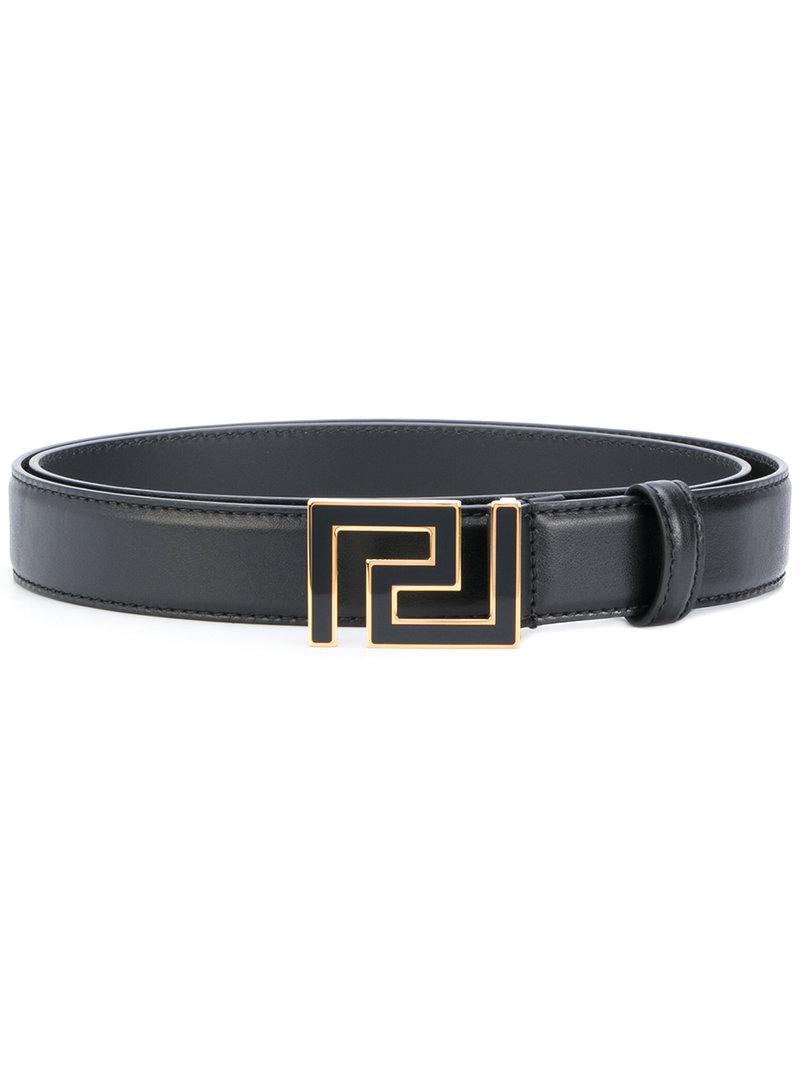 Versace Leather Greek Key Buckle Belt in Black for Men - Lyst