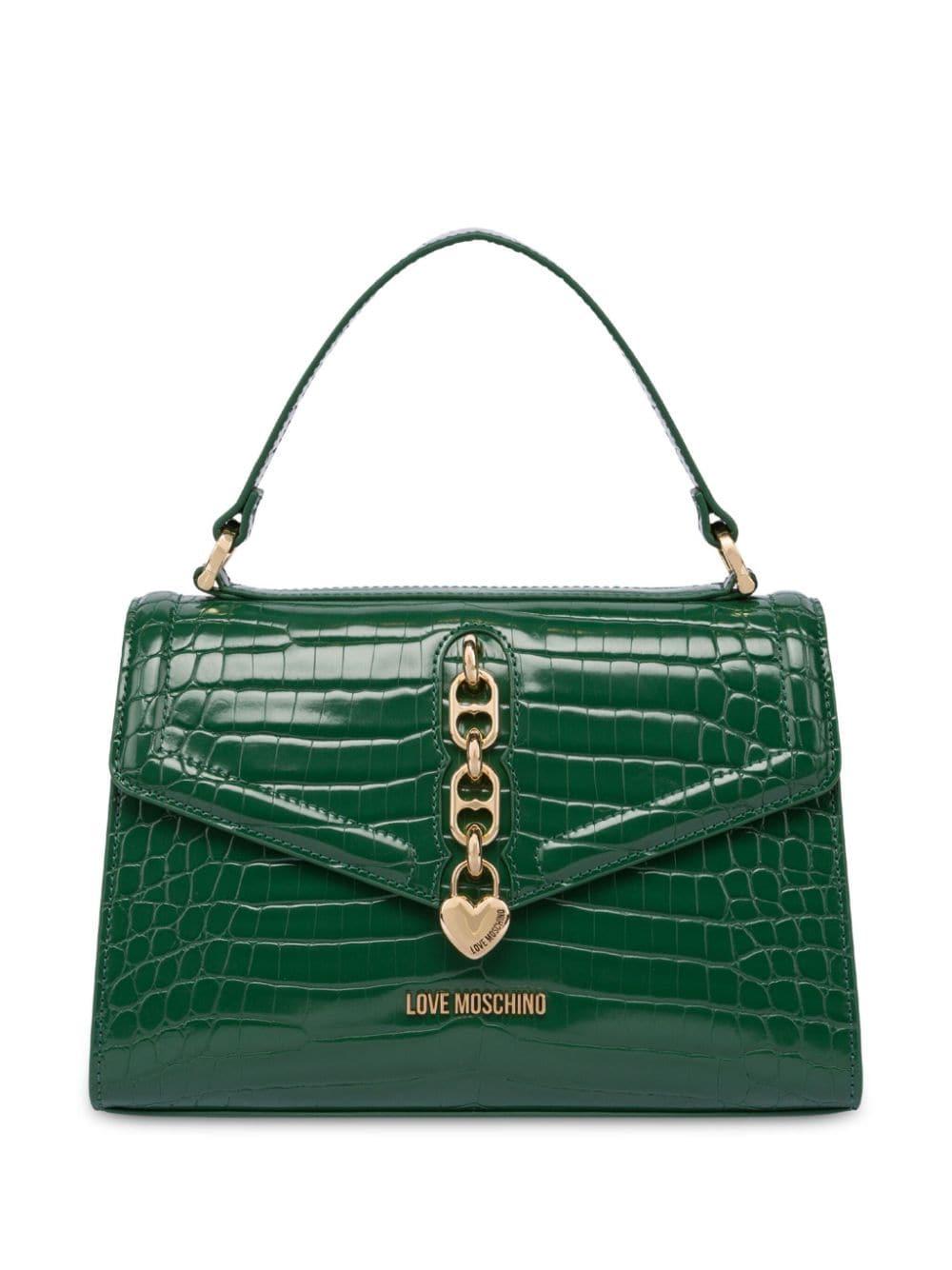【関税&送料込】Love Moschino Bags Green Patent leather bowling bag Moschino Love Green in Patent