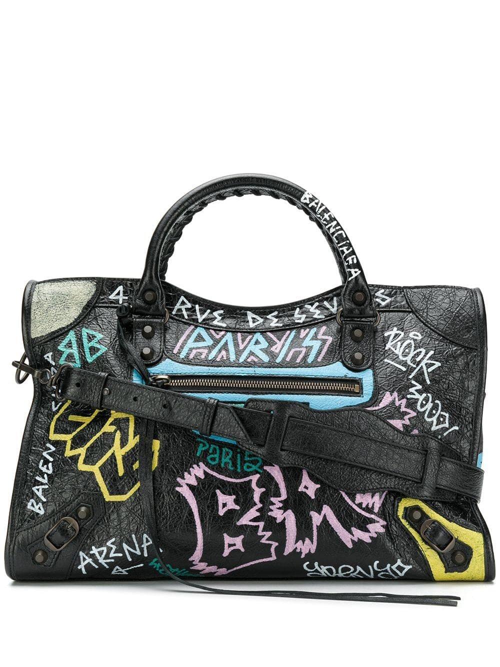 Balenciaga Classic City Graffiti Long Strap Bag in Black | Lyst