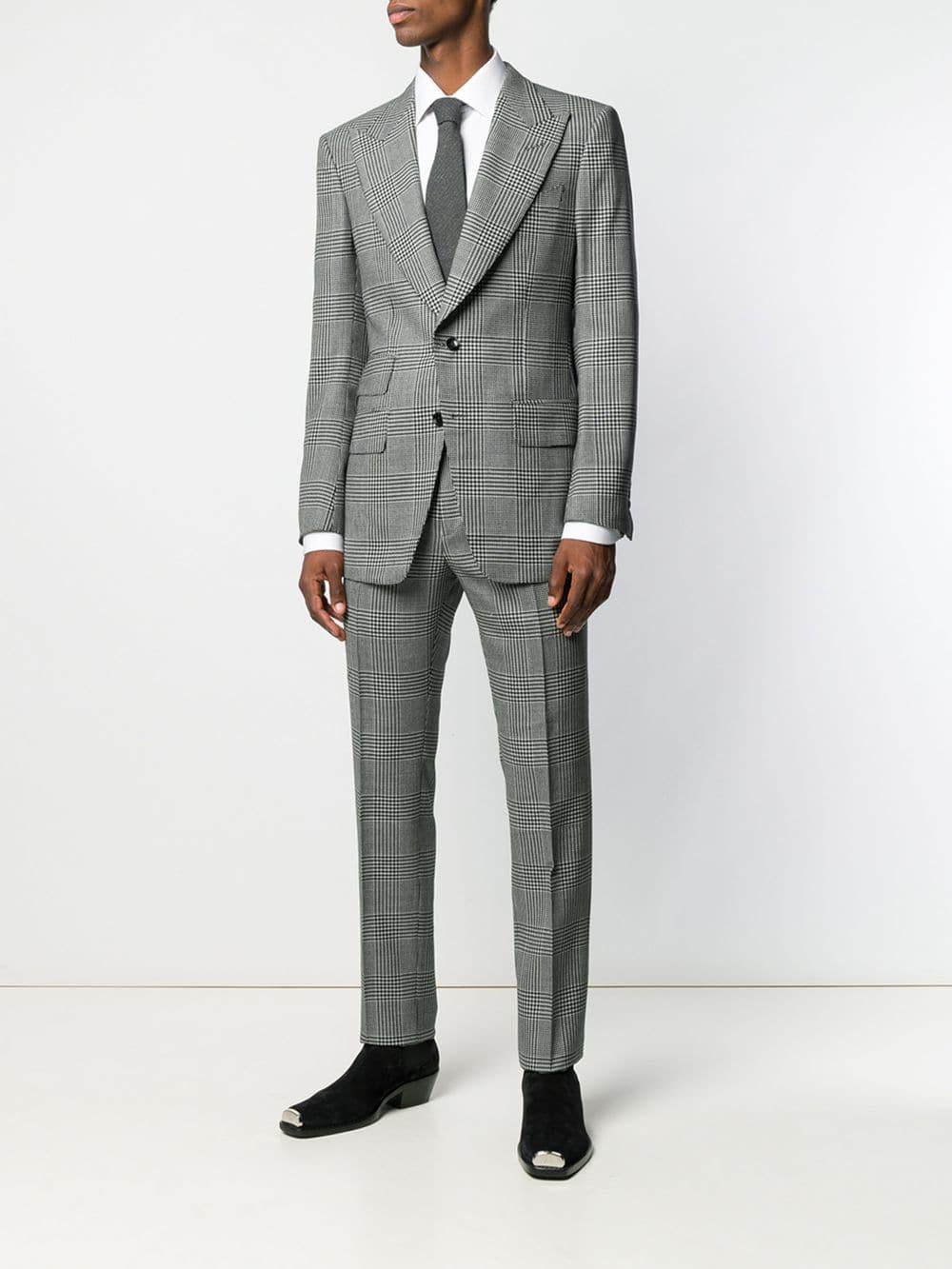 Wool Prince Of Wales Check Suit in Grey ...
