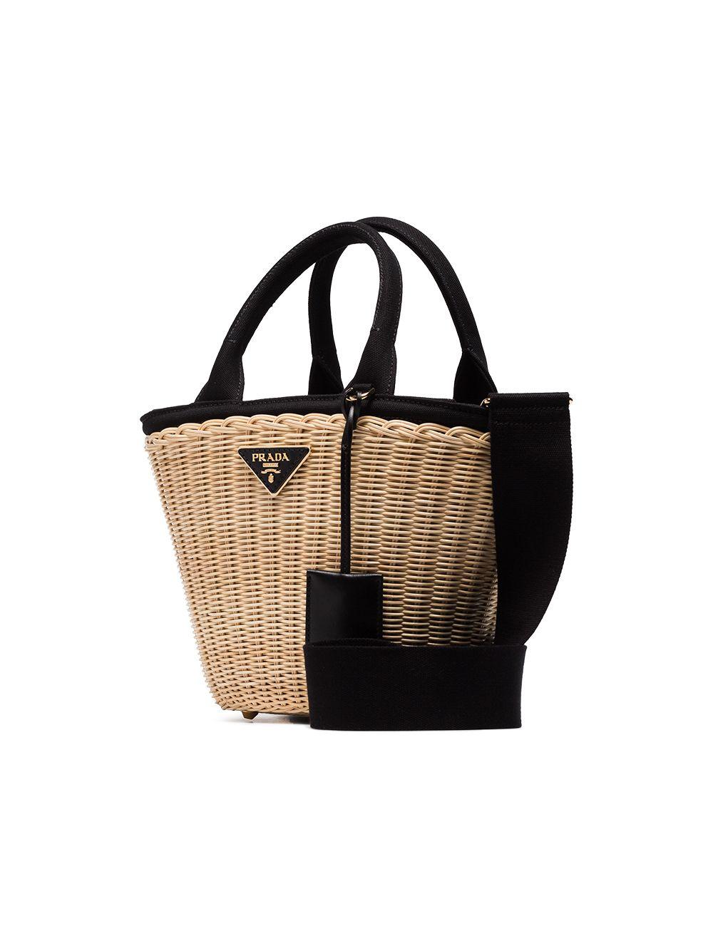 Prada Wicker And Canvas Basket Bag in Black Lyst Australia