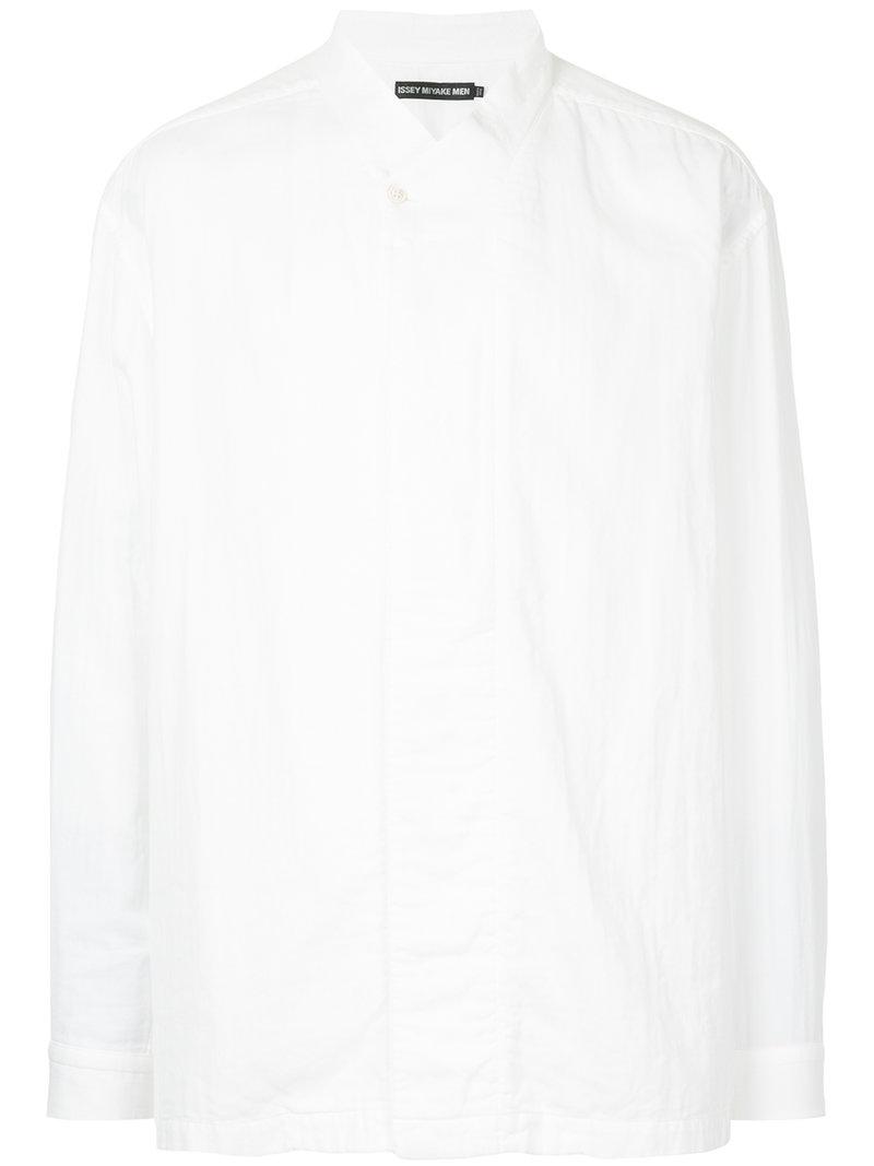 Issey Miyake Mandarin Collar Shirt in White for Men | Lyst