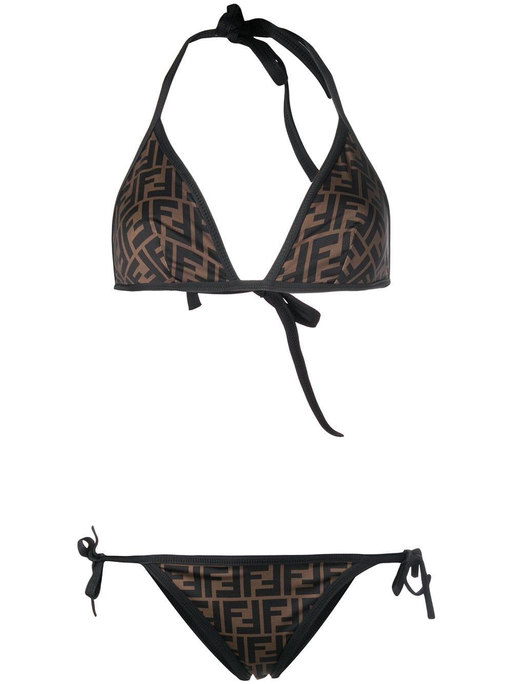 Bikini reversibile con logo FF di Fendi in Nero | Lyst