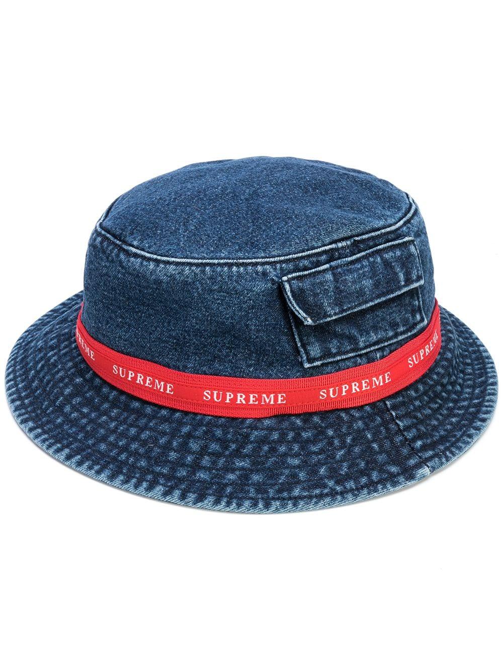Supreme Denim Logo Tape Bucket Hat in Blue for Men | Lyst