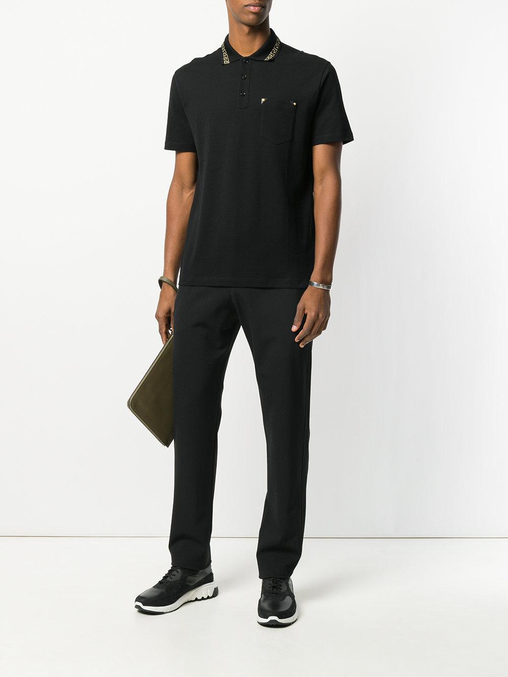 Versace Cotton Greek Key Collar Polo Shirt in Black for Men Lyst