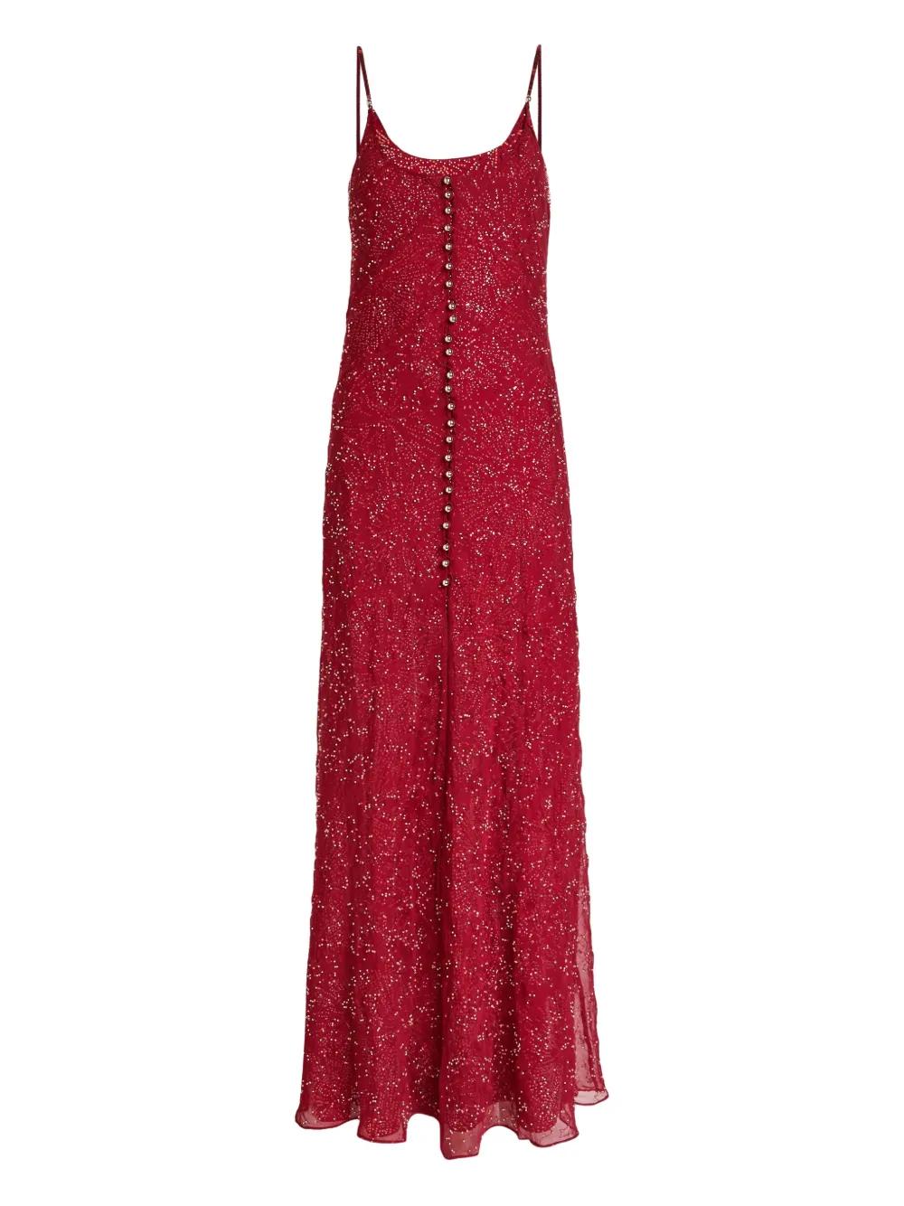 paco rabanne red dress Rabanne Red Bead-Embellished Maxi Dress Paco Rabanne