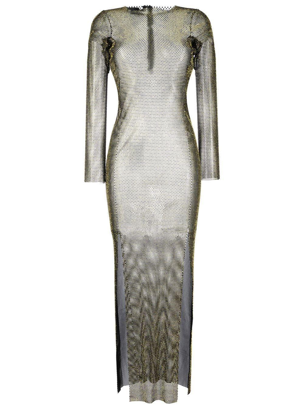 Santa Brands Diamonds Rhinestone-embellished Mesh Maxi Dress in Gray | Lyst