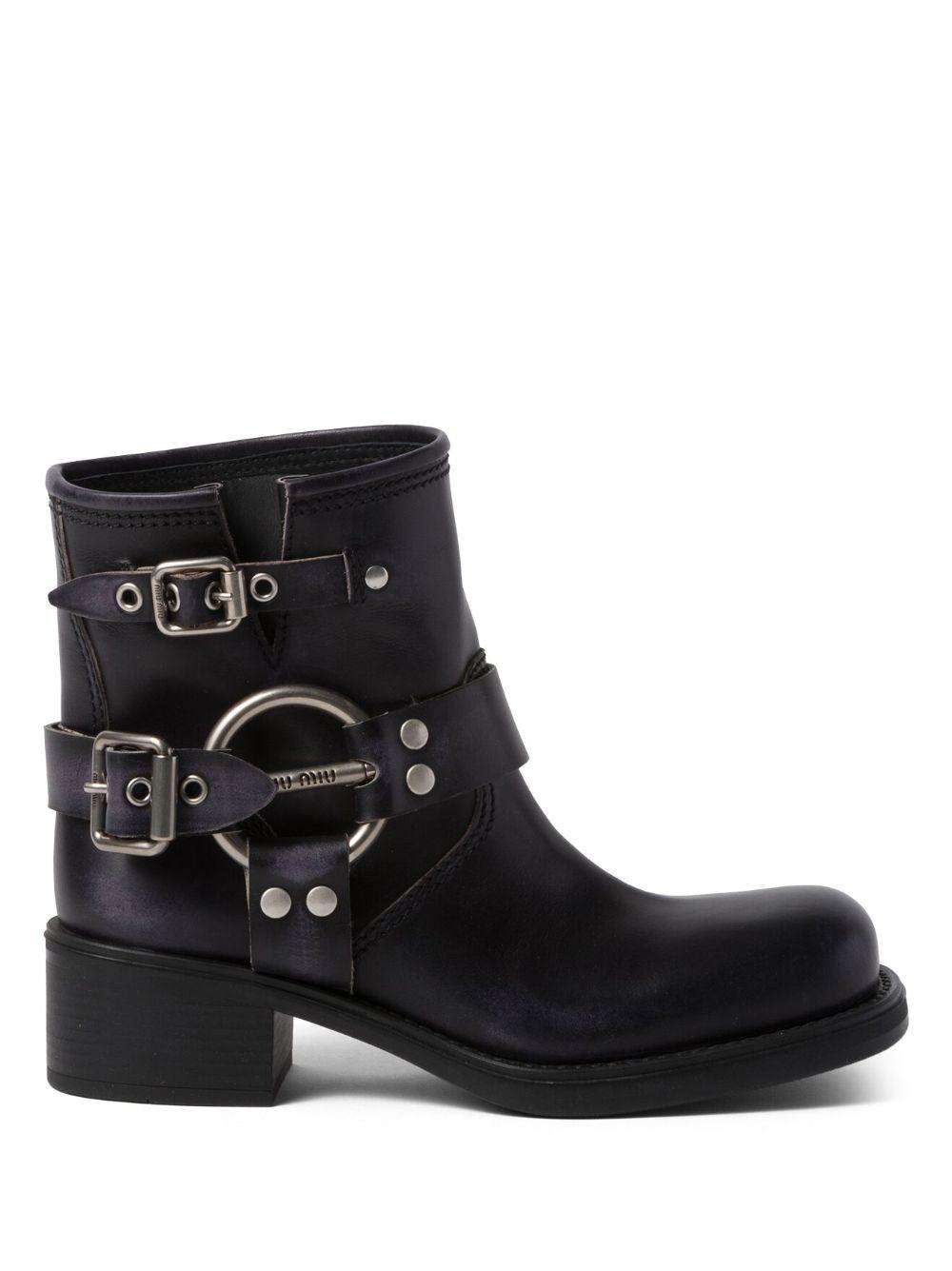 Miu Miu Vintage-look Leather Ankle Boots in Black | Lyst