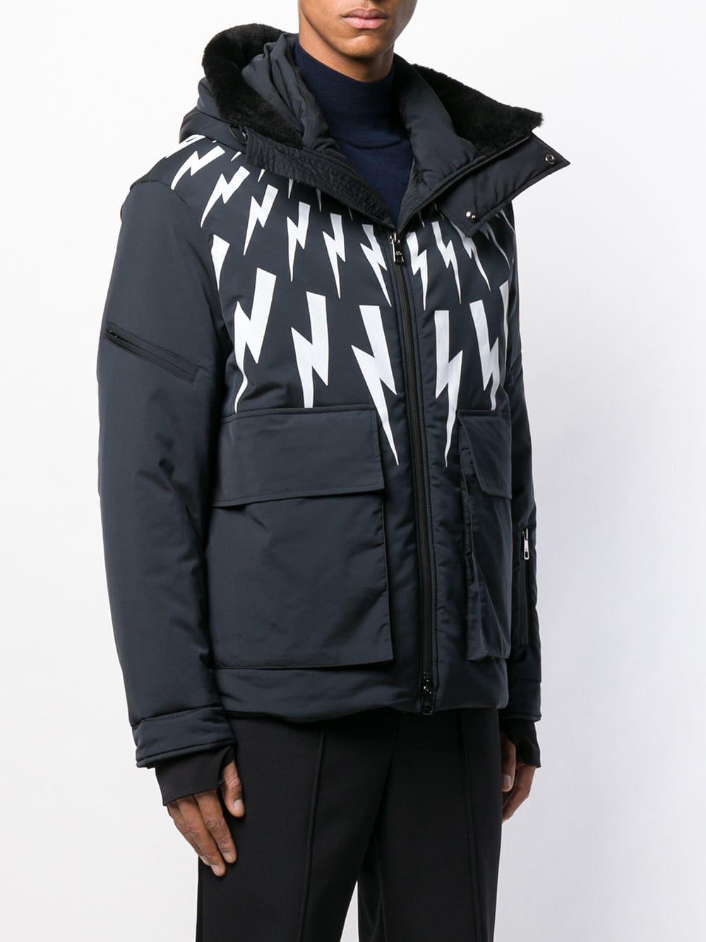 Neil Barrett Fur Lightning-bolt Print Hooded Jacket in Black for 