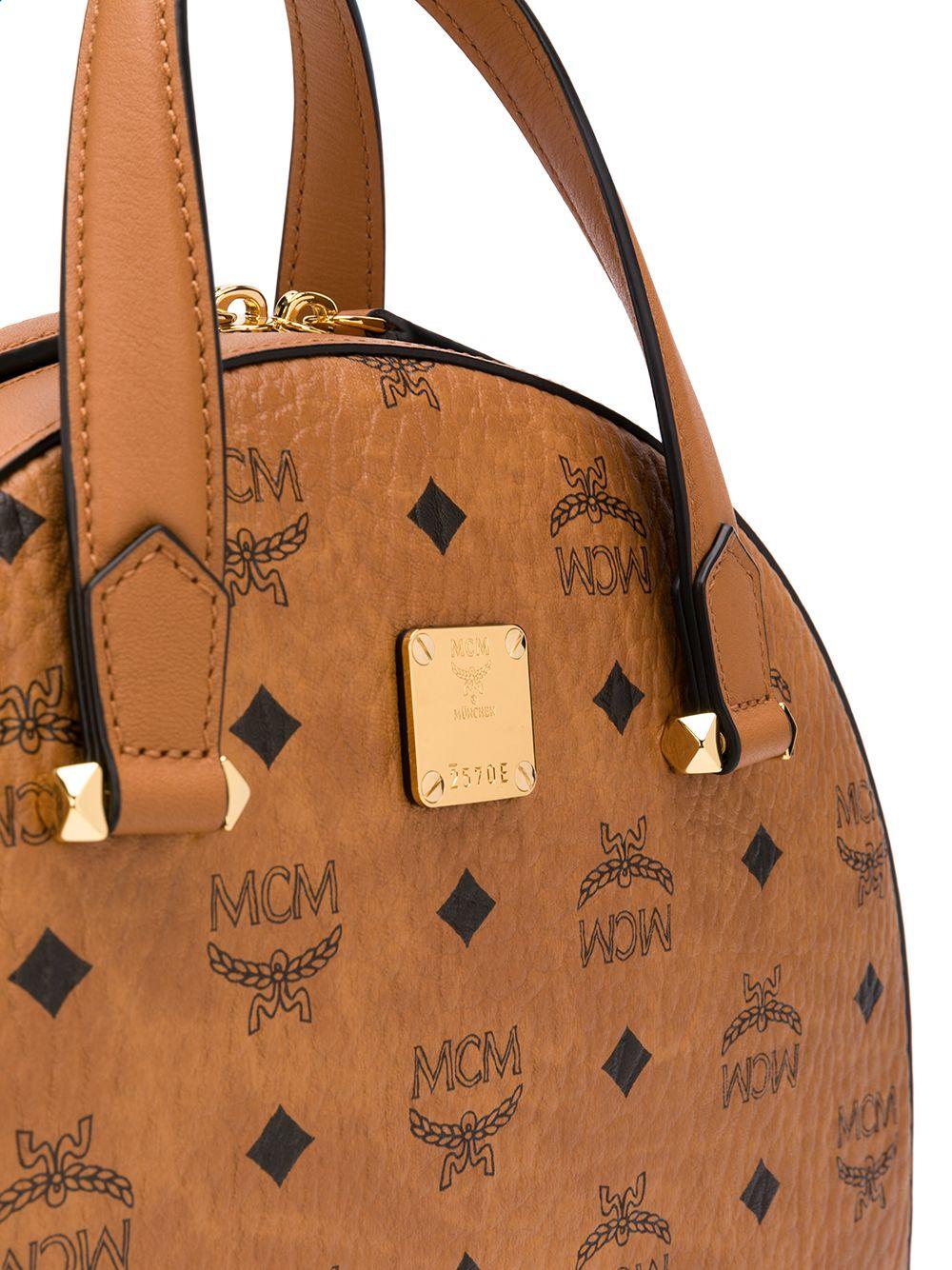 Buy MCM Brown Mini Boston Bag in Visetos Original for WOMEN in Oman