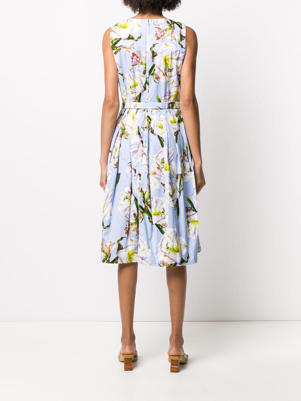 Samantha Sung Cotton Aster Floral-print Flared Dress in Blue - Lyst