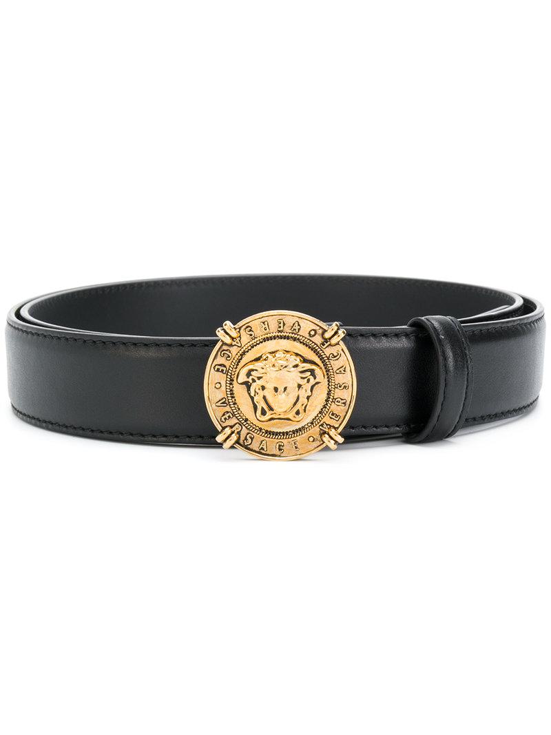 Versace Leather Medusa Coin Belt in Black for Men - Lyst