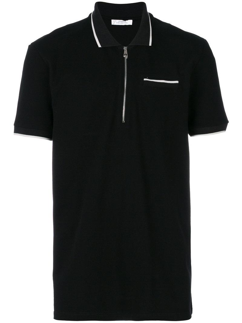 Versace Zip Front Polo Shirt in Black for Men | Lyst