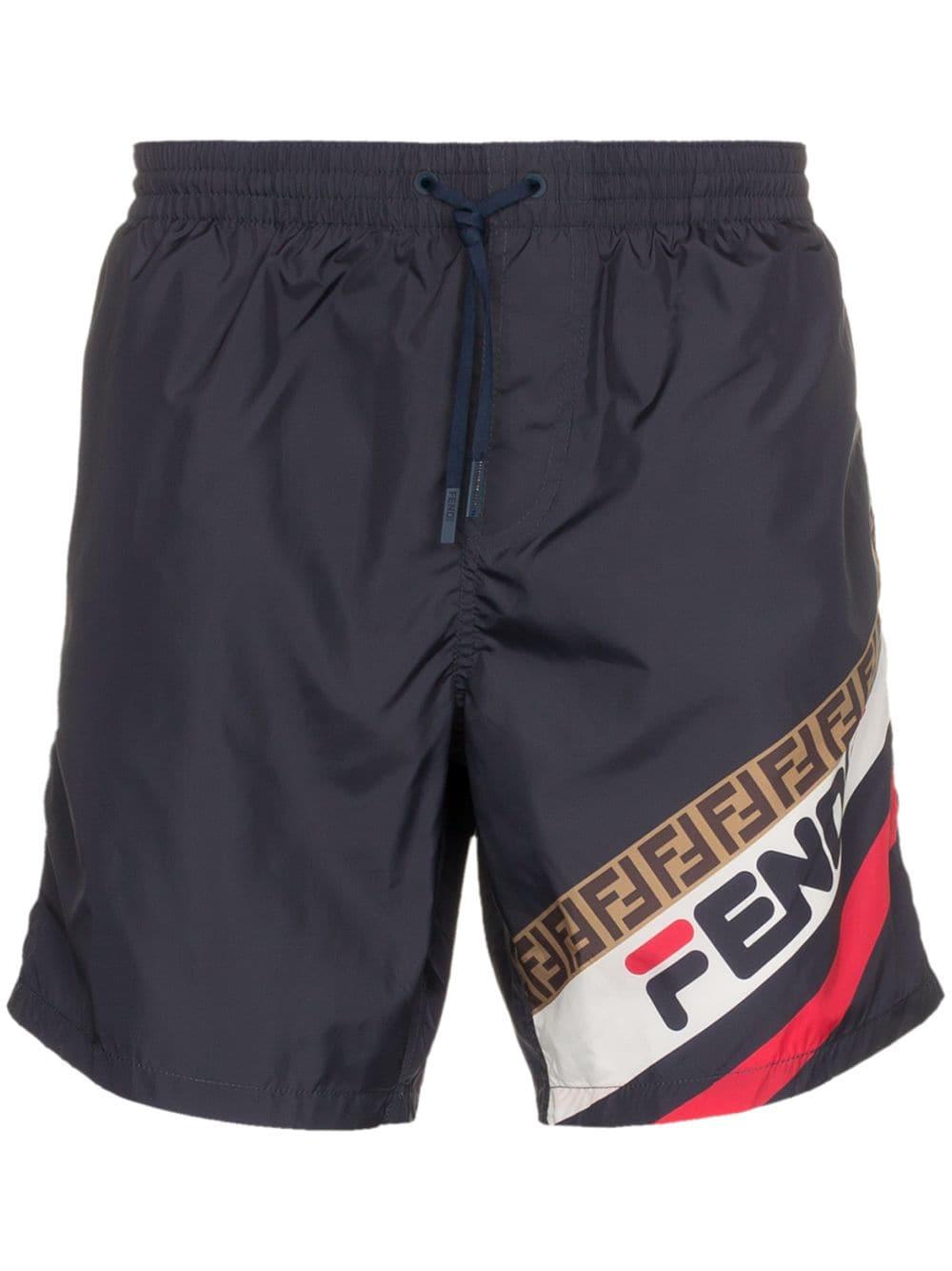 Fendi Fila Logo Swim Shorts in Blue for Men | Lyst