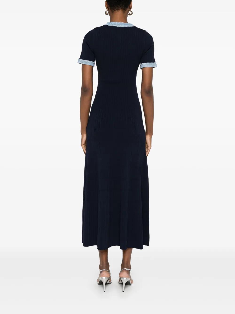 sandro knit and denim midi dress Two-tone knit midi dress in Navy Blue for Women