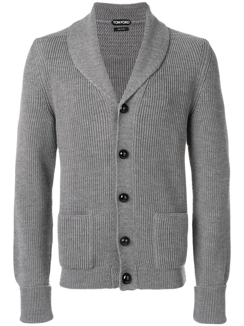 Tom Ford Steve Mcqueen Shawl-collar Ribbed Wool Cardigan in Gray for ...