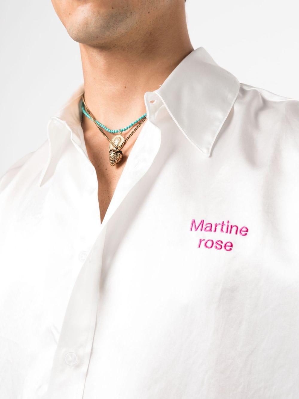 White Logo-embroidred satin shirt, Martine Rose