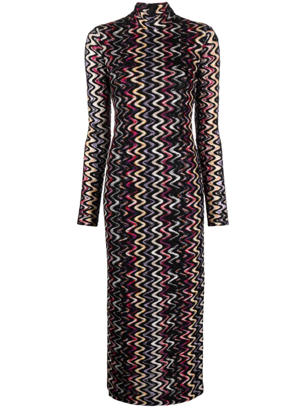 Missoni レディース ブラック ジグザグパターン ドレス ワンピース