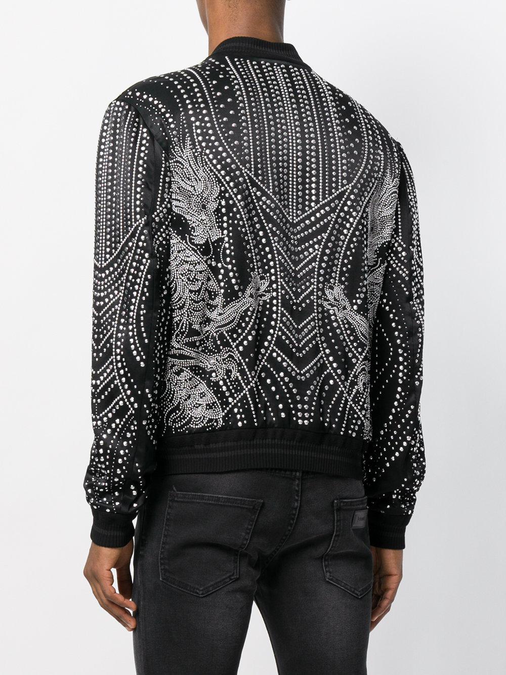 Just Cavalli Synthetic Studded Bomber Jacket in Black for Men - Lyst