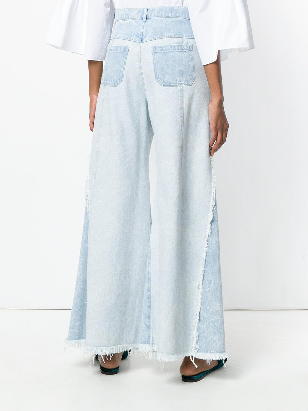 Chloé Denim Frayed High-rise Wide-leg Jeans in Blue - Lyst