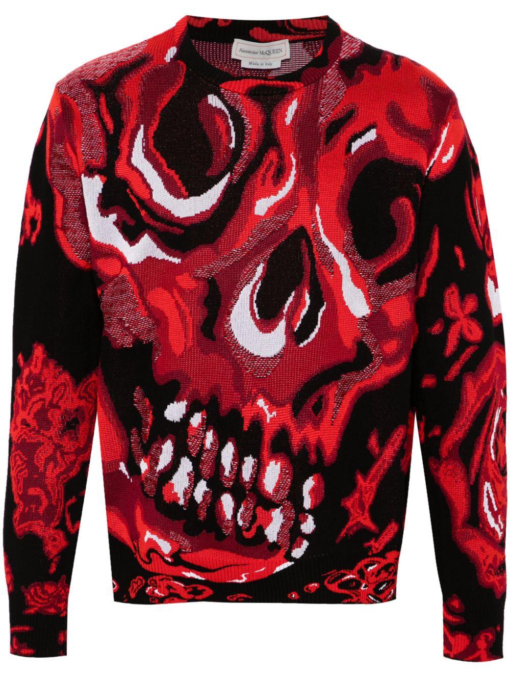 Alexander McQueen Jacquard Skull Sweater in Red for Men Lyst Australia