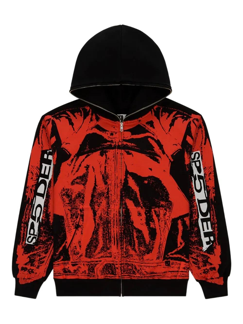Sp5der Jp5 Moto Zipped Hoodie in Red for Men | Lyst UK