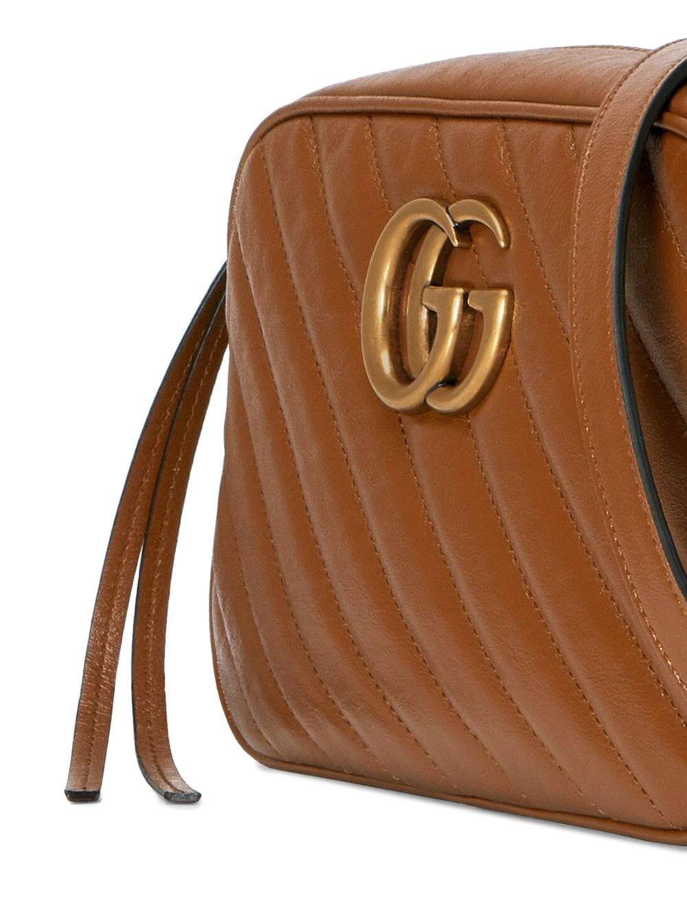 Gucci+GG+Marmont+Matelasse+Shoulder+Bag+Mini+Brown+Leather%2FSuede