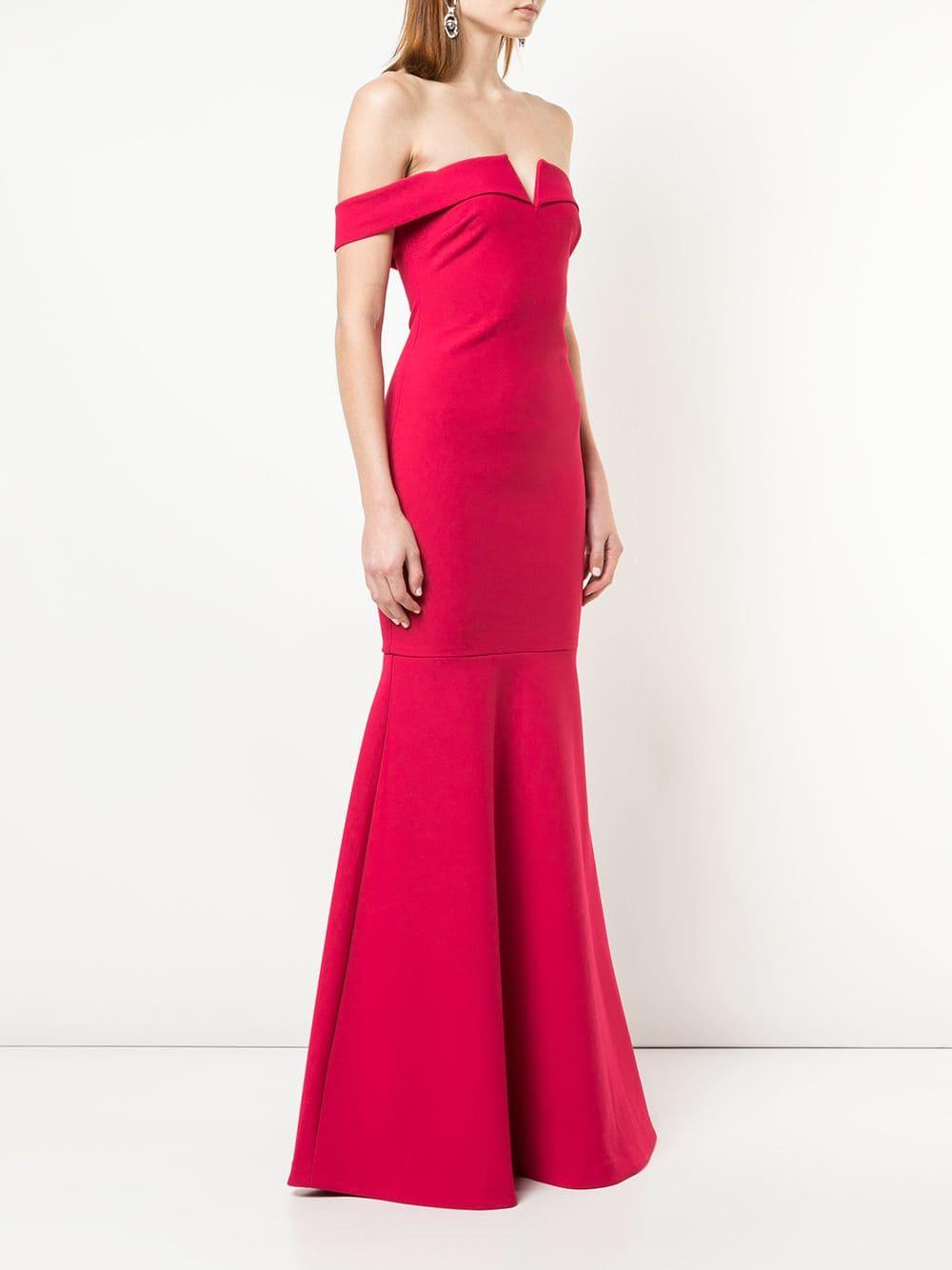 red bardot evening dress