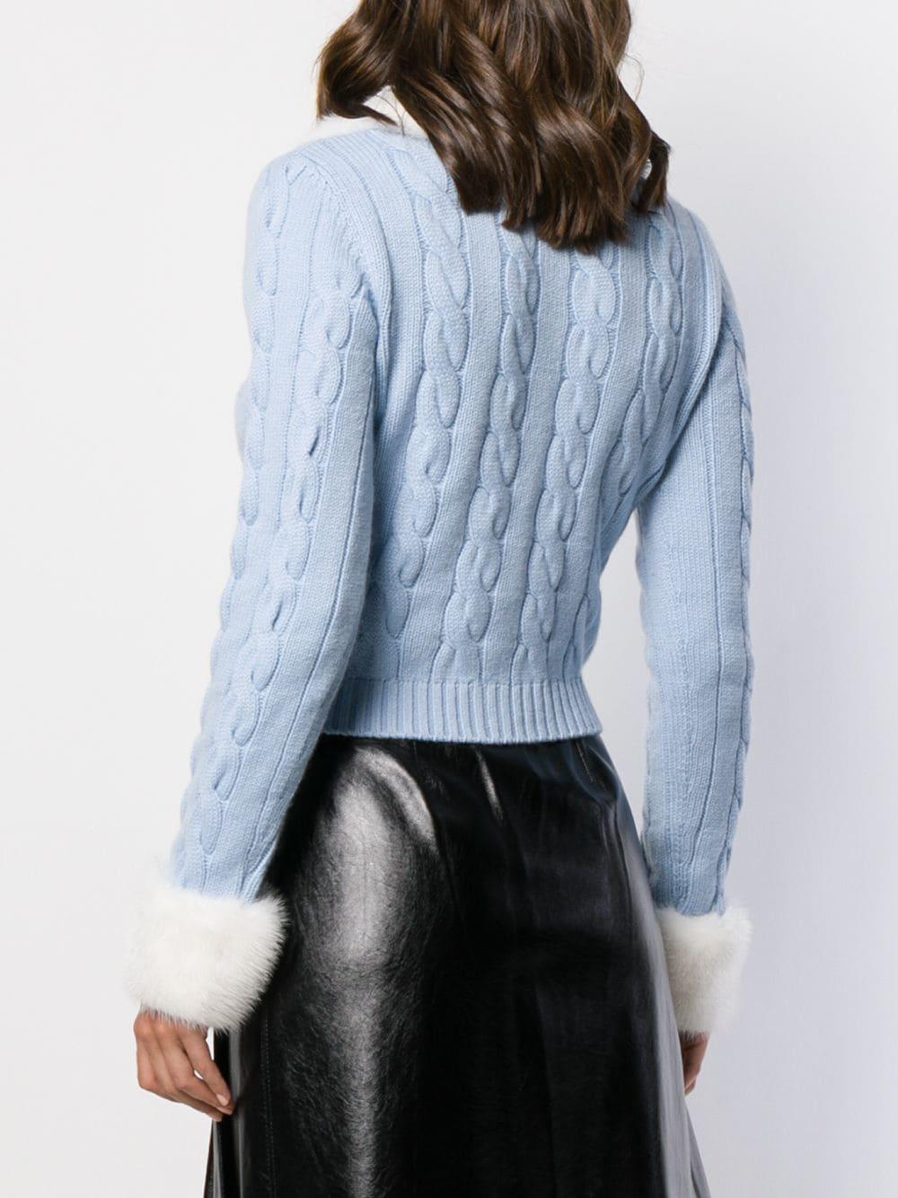 Miu Miu Cashmere Furry Collar Cardigan in Blue | Lyst Canada
