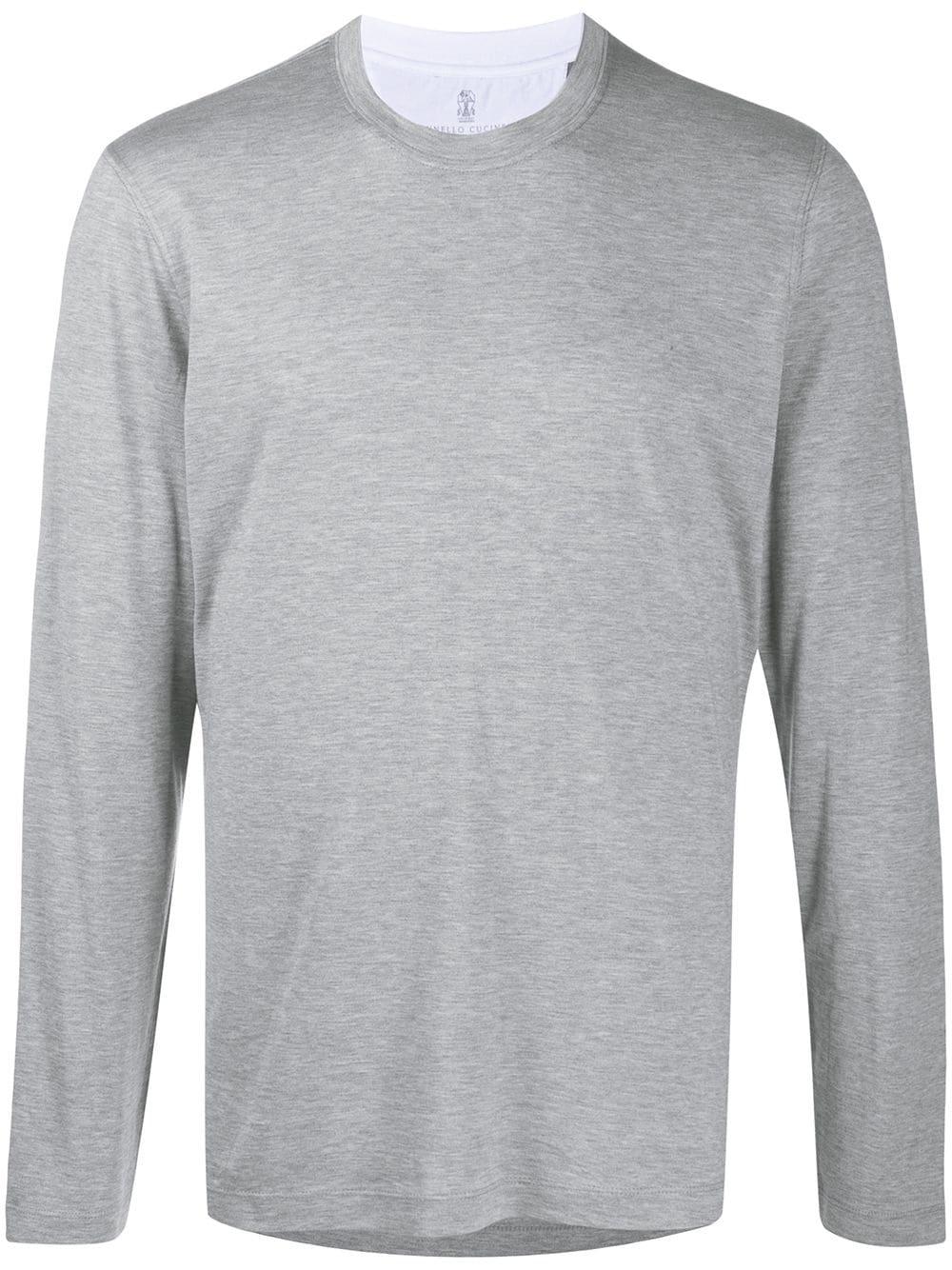 Brunello Cucinelli Silk Long-sleeved Jersey Top in Grey (Gray) for Men ...