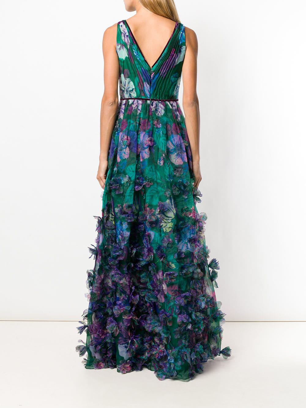 Marchesa A-line Dress in Green | Lyst