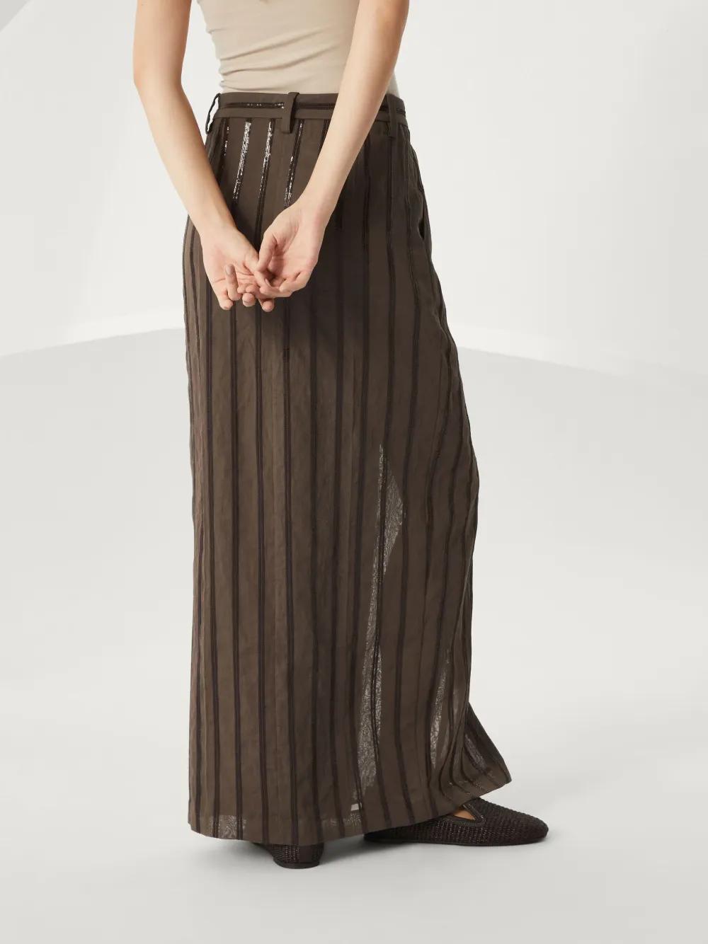 スカート Brunello Cucinelli Long skirt with brown Dazzling Stripe Emb Brunello Cucinelli Long Skirt With Dazzling Stripe