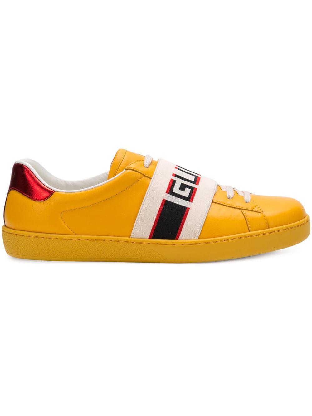 Gucci Leather Yellow New Ace Elastic 